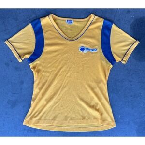 VTG Womens Sz Medium SAN DIEGO‎ CHARGERS V Neck Blouse Top Yellow Embroidered